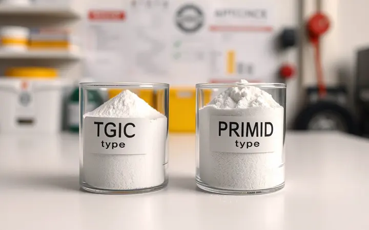 TGIC型和PRIMID型聚酯树脂粉末样品对比展示