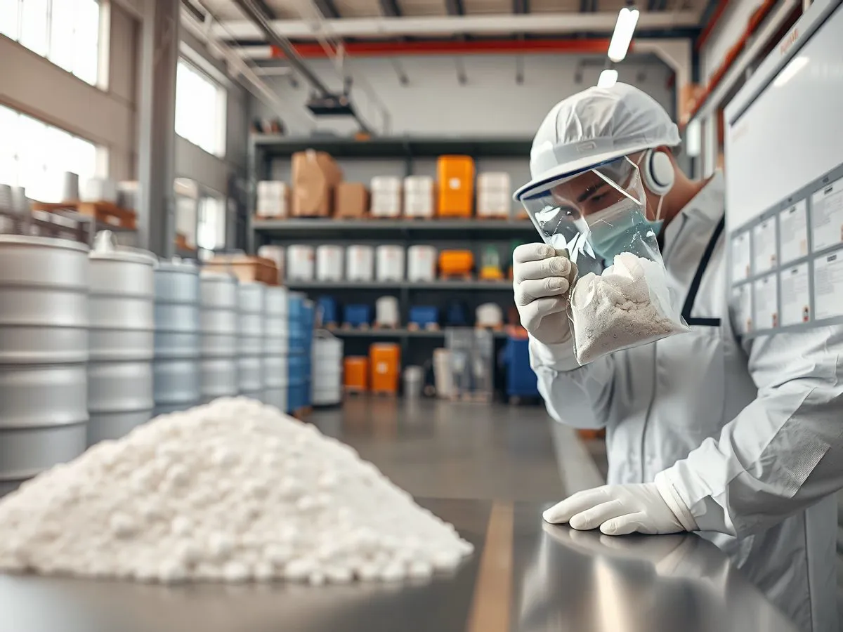 天音化工仓库中技术人员检查粉末涂料聚酯树脂样品